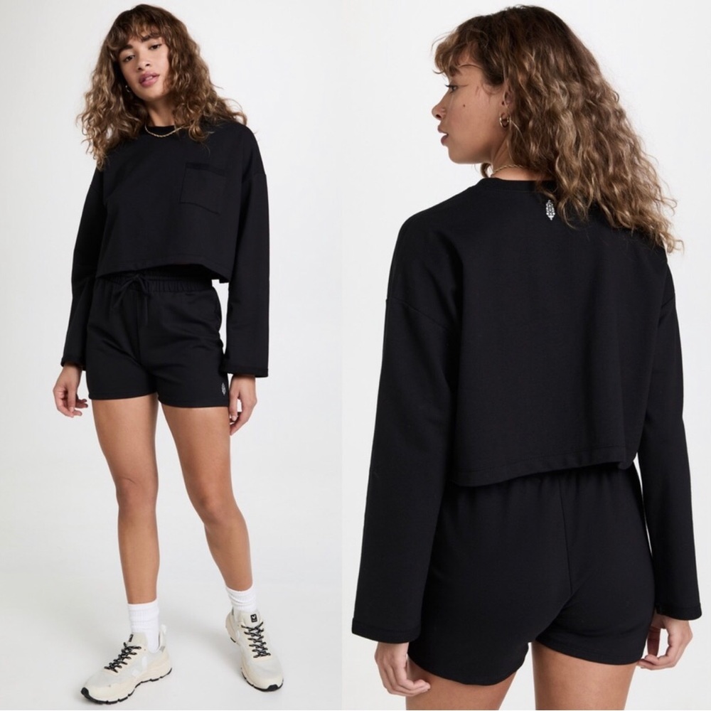 Free People Movement Black Cropped Long Sleeve Sunny Shirt small